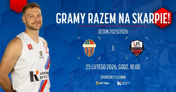 Grafika promocyjna wydarzenia 2LM: BS Polonia Bytom - UJK Kielce w Hali „na Skarpie”