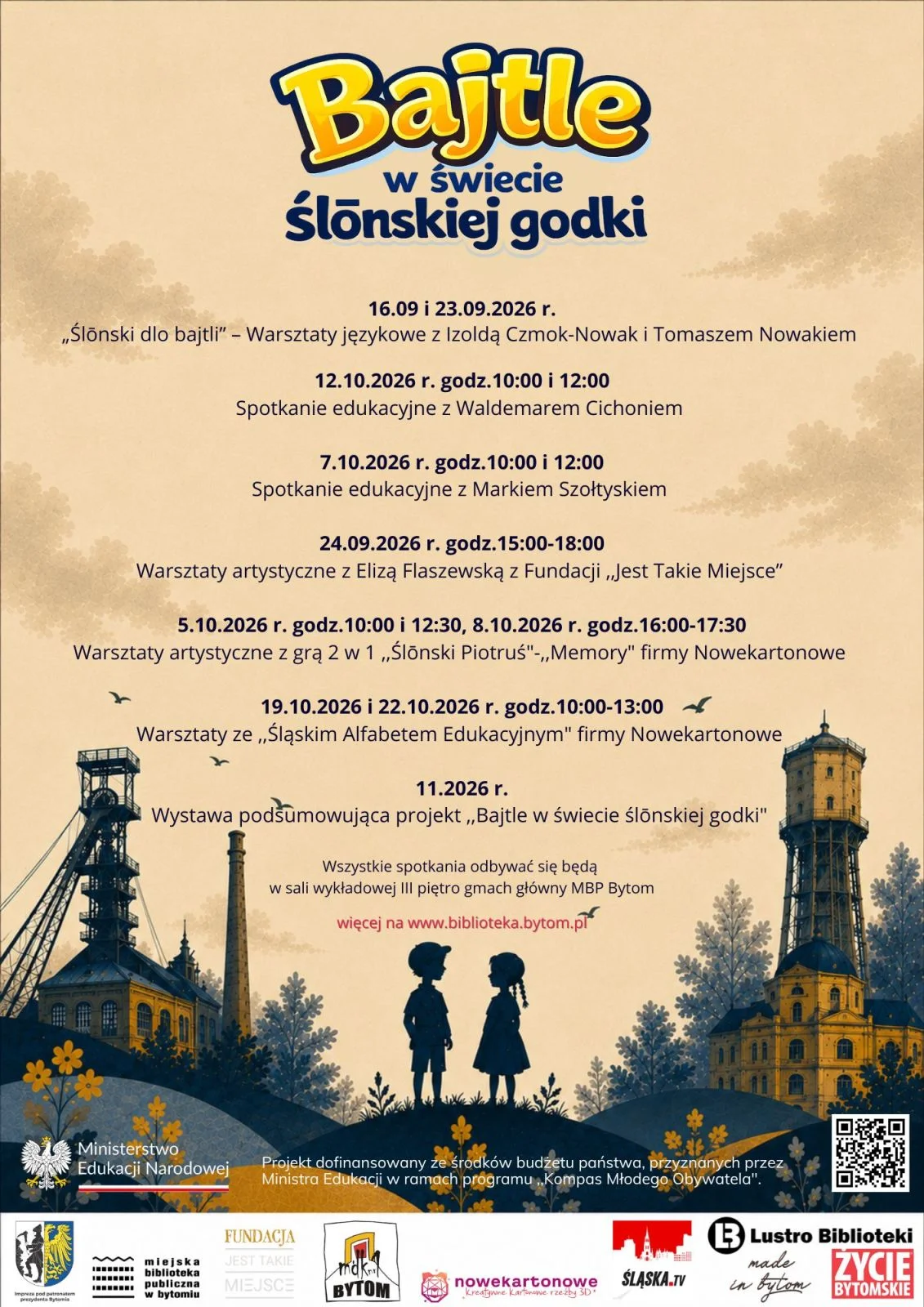 Grafika promocyjna wydarzenia Bajtle w świecie ślōnskiej godki