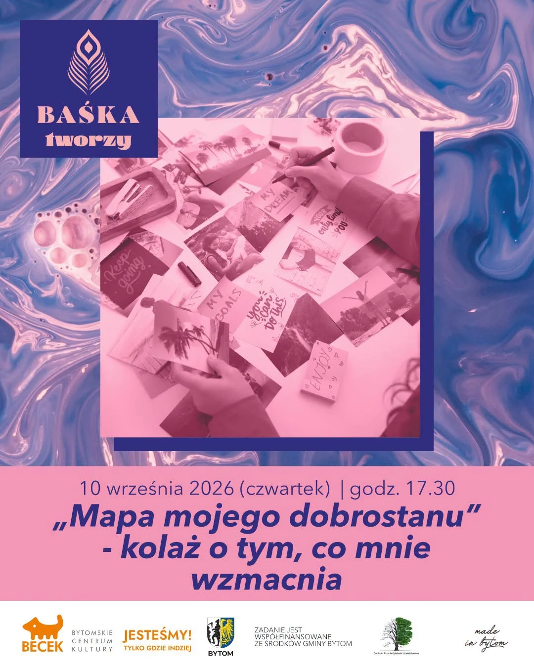 Grafika promocyjna wydarzenia BAŚKA tworzy: „Mapa mojego dobrostanu”