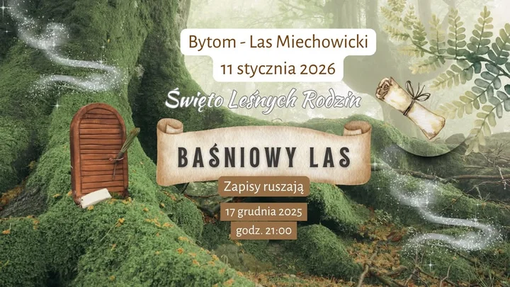 Grafika promocyjna wydarzenia Baśniowy Las – Święto Leśnych Rodzin w Lesie Miechowickim