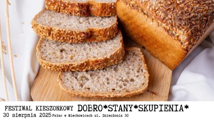 Obrazek przedstawia grafikę promocyjną wydarzenia Wypiek bułeczek i nauka o zbożach — warsztaty praktyczne w Pałacu w Miechowicach