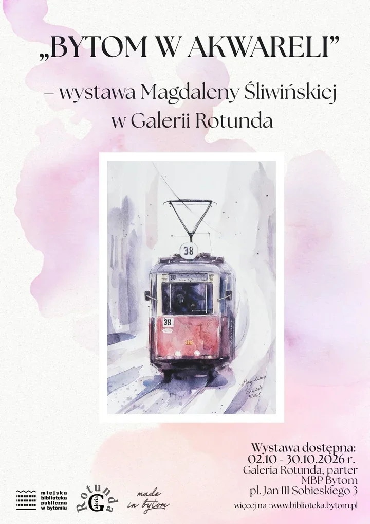 Grafika promocyjna wydarzenia „Bytom w akwareli” – wystawa Magdaleny Śliwińskiej