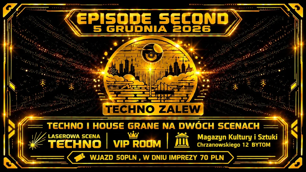 Grafika promocyjna wydarzenia Bytomski Rave: techno i urodziny