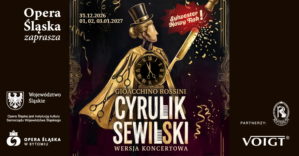 Grafika promocyjna wydarzenia Cyrulik sewilski – opera sylwestrowa