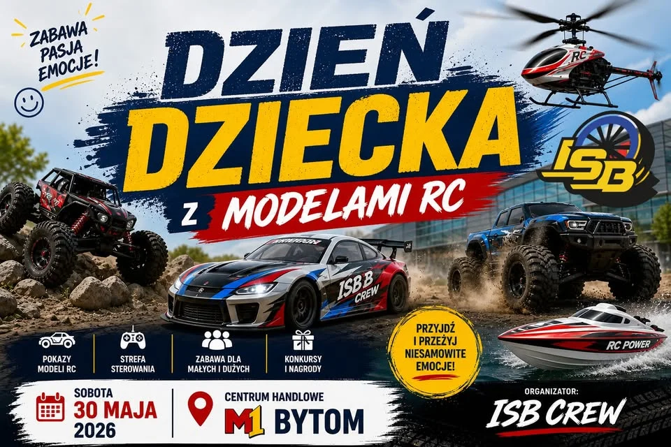 Grafika promocyjna wydarzenia DZIEŃ DZIECKA Z MODELAMI RC by ISB Crew w M1 Bytom