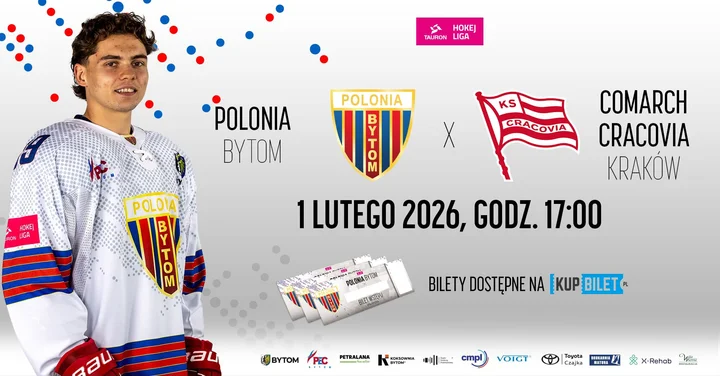 Grafika promocyjna wydarzenia Hokejowa Niedziela z Polonią — BS Polonia Bytom vs Comarch Cracovia