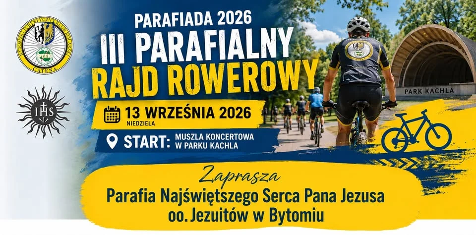 Grafika promocyjna wydarzenia III Parafialny Rajd Rowerowy – Parafiada 2026 w Bytomiu