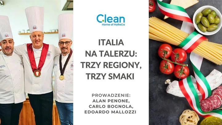 Obrazek przedstawia grafikę promocyjną wydarzenia Szkolenie kulinarne: trzy regiony Włoch w praktyce dla profesjonalistów