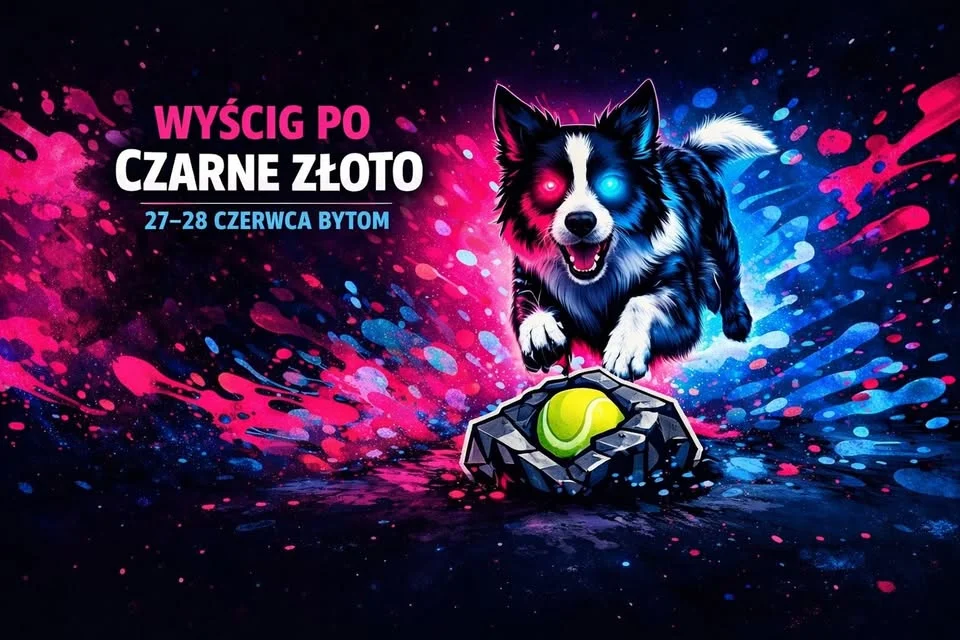 Grafika promocyjna wydarzenia IV Wyścig po Czarne Złoto – zawody flyballowe w Bytomiu