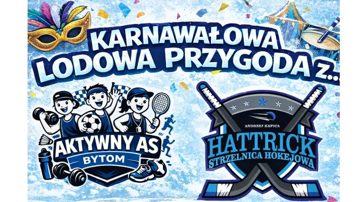 Grafika promocyjna wydarzenia Karnawałowa Lodowa Przygoda w Hattrick Strzelnicy Hokejowej