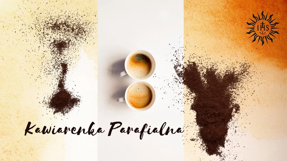 Grafika promocyjna wydarzenia Kawiarenka Parafialna w Bytomiu — niedzielna kawa, ciasto i chwila na rozmowę