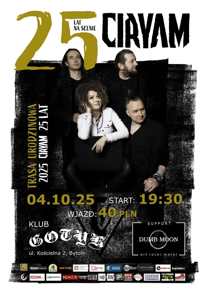 Obrazek przedstawia grafikę promocyjną wydarzenia Koncert CIRYAM i Dumb Moon w klubie Gotyk w Bytomiu