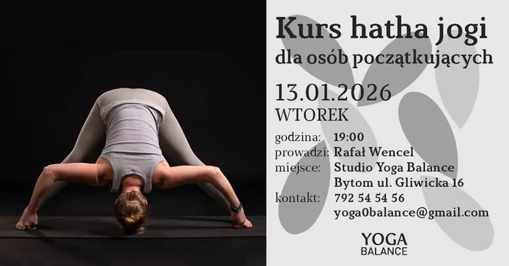 Grafika promocyjna wydarzenia Kurs hatha jogi dla osób początkujących — Yoga Balance Bytom, start 13.01.2026