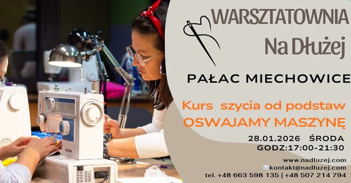 Grafika promocyjna wydarzenia KURS SZYCIA OD PODSTAW: Oswajamy maszynę do szycia