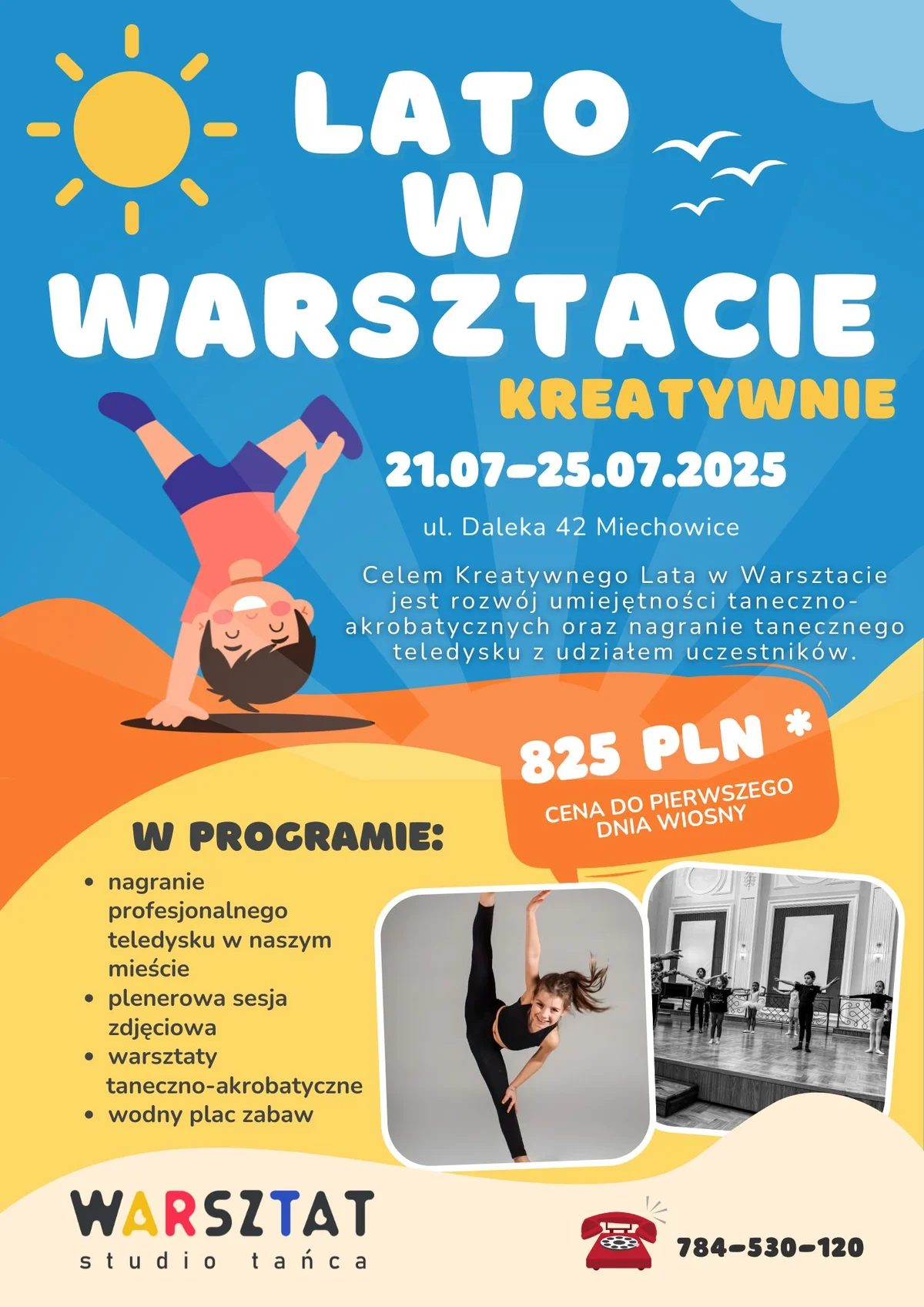 Grafika promocyjna wydarzenia Letnie warsztaty taneczno-akrobatyczne dla dzieci w Bytomiu