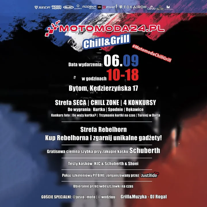 Obrazek przedstawia grafikę promocyjną wydarzenia Motocyklowe spotkanie z grillem i konkursami w Bytomiu