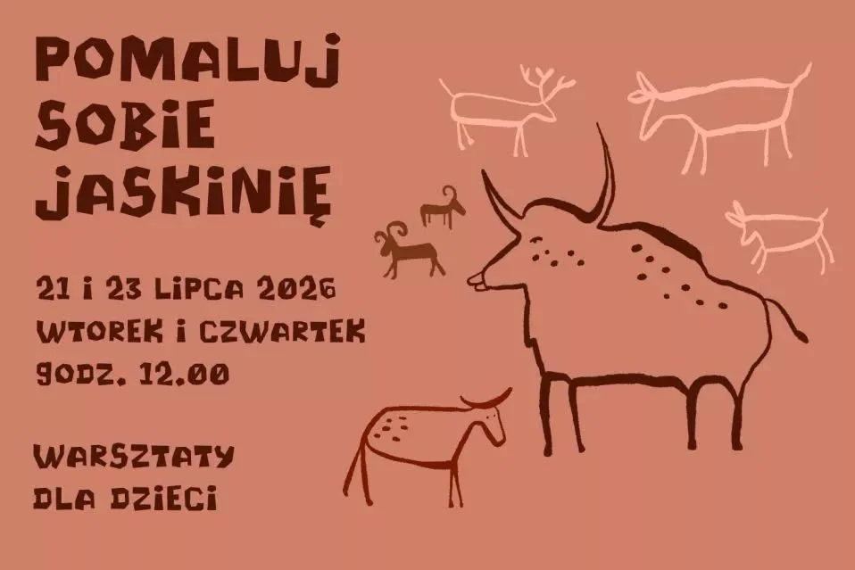 Grafika promocyjna wydarzenia „Pomaluj sobie jaskinię” – warsztaty dla dzieci