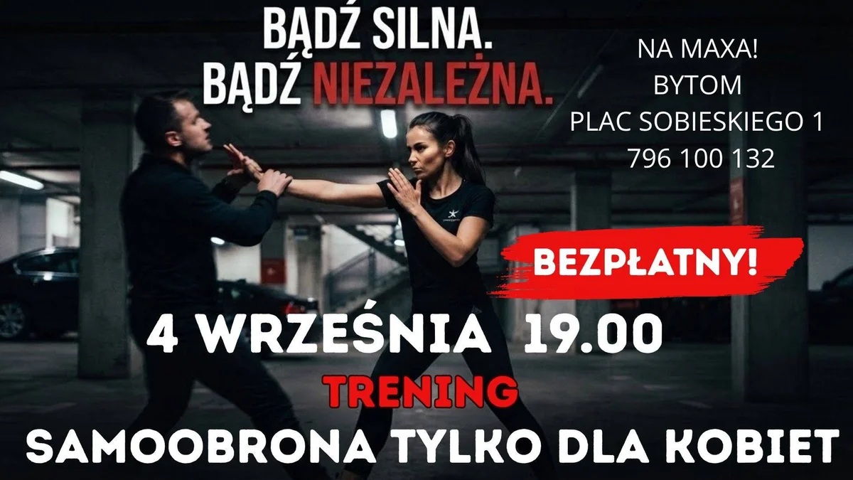 Grafika promocyjna wydarzenia Samoobrona tylko dla kobiet w Bytomiu