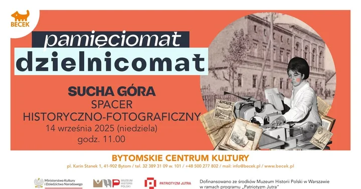Obrazek przedstawia grafikę promocyjną wydarzenia Spacer historyczno‑fotograficzny po Suchej Górze