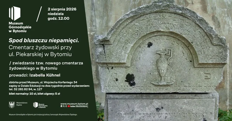 Grafika promocyjna wydarzenia Spod bluszczu niepamięci. Cmentarz żydowski – spacer