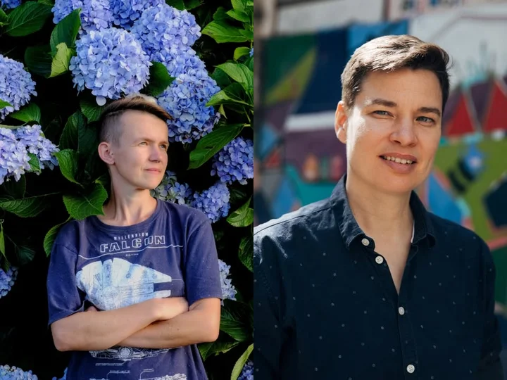 Grafika promocyjna wydarzenia Spotkanie w przestrzeni wystawy „Daddies, kings & sissy boys” — Joanna Ostrowska i Noah Munier