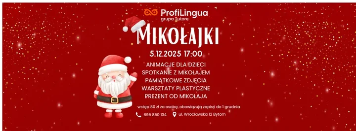 Grafika promocyjna wydarzenia Spotkanie z Mikołajem — Mikołajki w Profilingua Bytom