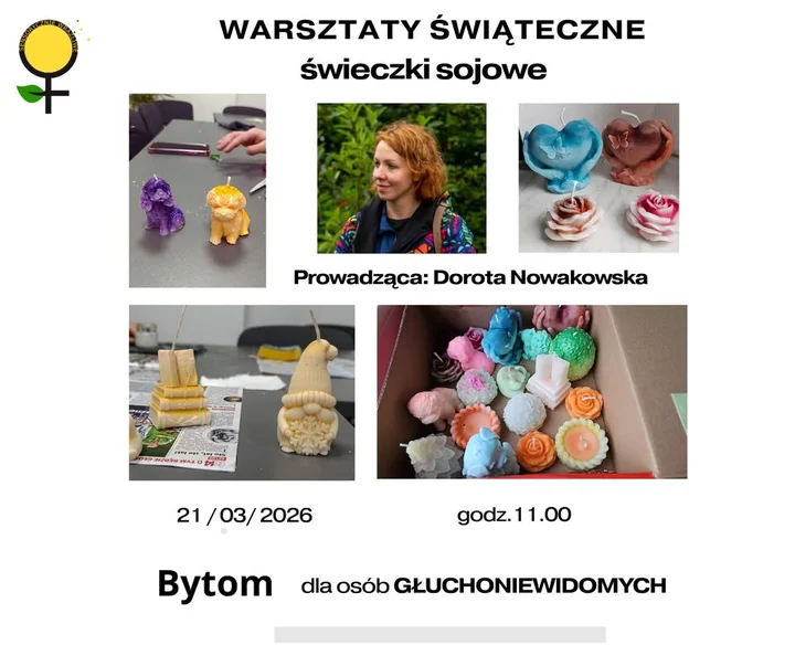 Grafika promocyjna wydarzenia Świąteczne warsztaty świec sojowych dla osób głuchoniewidomych i ich bliskich