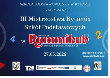 Grafika promocyjna wydarzenia III Mistrzostwa Bytomia Szkół Podstawowych w Rummikub