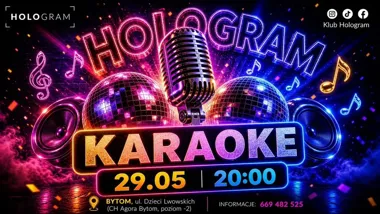 Grafika promocyjna wydarzenia Karaoke Holo Bytom — wieczór śpiewania, nagród i dobrej zabawy