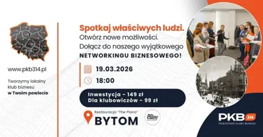 Grafika promocyjna wydarzenia Otwarta Kolacja Biznesowa Klubu PKB314 Bytom — networking i praktyczna prelekcja, 19 marca