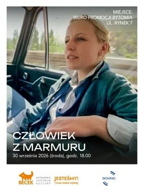 Grafika promocyjna wydarzenia „WAJDA: re-wizje” – Człowiek z marmuru. Seans w Biurze Promocji Miasta
