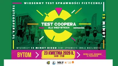 Grafika promocyjna wydarzenia Wiosenny Test Coopera dla Wszystkich w Bytomiu — bezpłatny sprawdzian kondycji na 12 minut