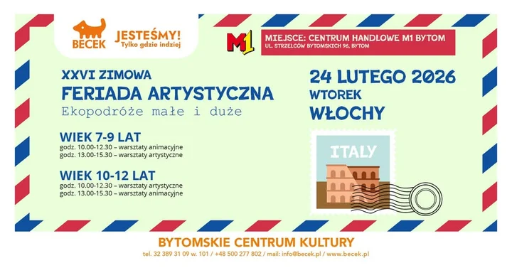 Grafika promocyjna wydarzenia Warsztaty animacyjne – Europa (Włochy) dla 7–9 lat
