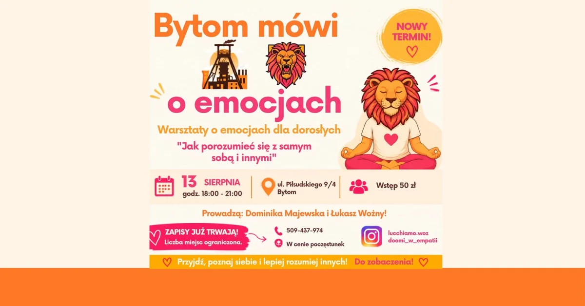 Grafika promocyjna wydarzenia Warsztaty rozwojowe w duchu NVC – Bytom mówi o emocjach: emocje i relacje