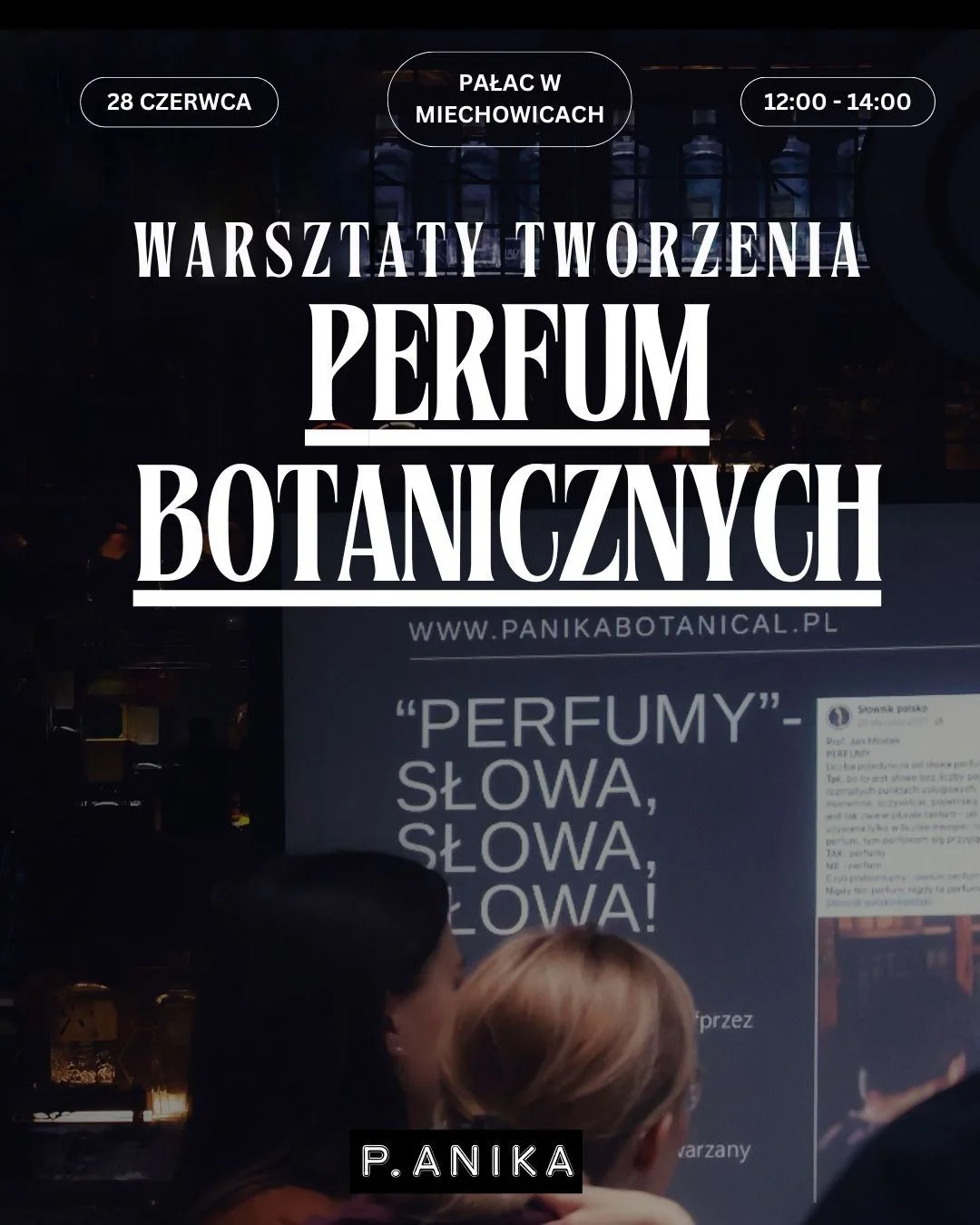 Grafika promocyjna wydarzenia Warsztaty tworzenia perfum botanicznych w Pałacu w Miechowicach