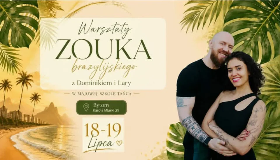 Grafika promocyjna wydarzenia Warsztaty zouka brazylijskiego z Dominikiem i Lary w Bytomiu