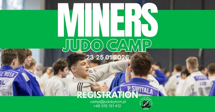 Grafika promocyjna wydarzenia Winter Miners Judo Camp 2026 — obóz i turniej w Bytomiu