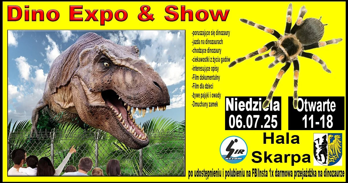 Grafika promocyjna wydarzenia Wystawa dinozaurów i egzotycznych zwierząt w Bytomiu