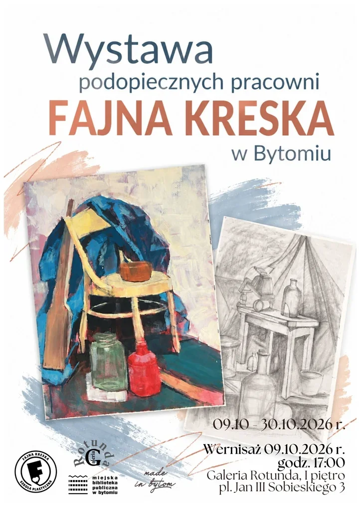 Grafika promocyjna wydarzenia Wystawa podopiecznych pracowni „Fajna Kreska” w Bytomiu