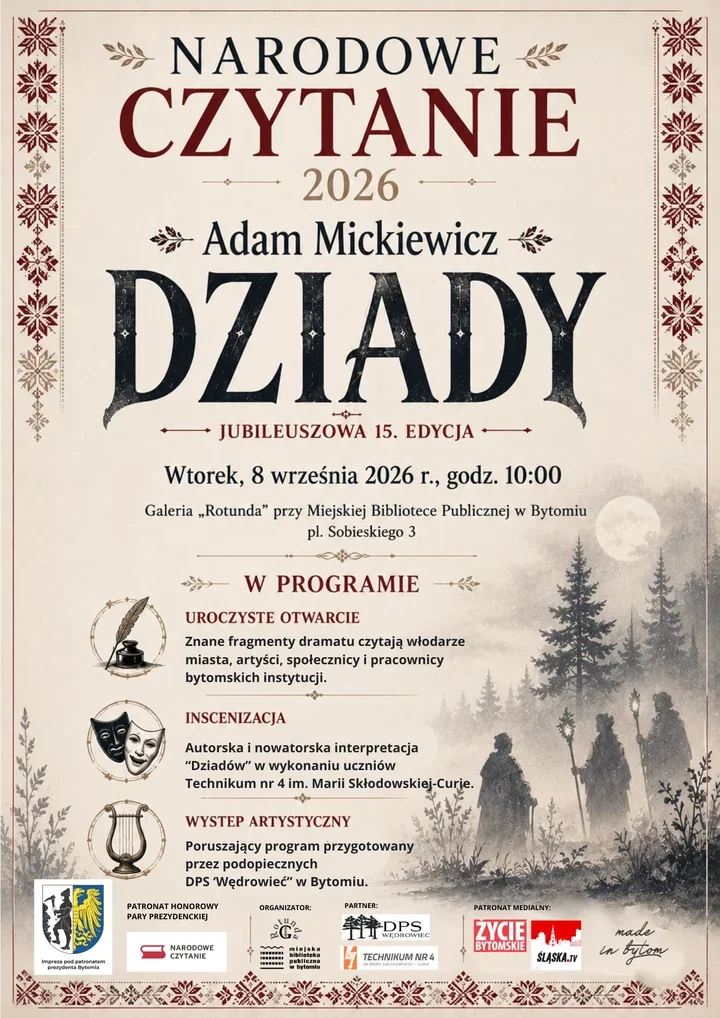 „Dziady” wyjdą z podręcznika. Bytom zaprasza na Narodowe Czytanie 2026